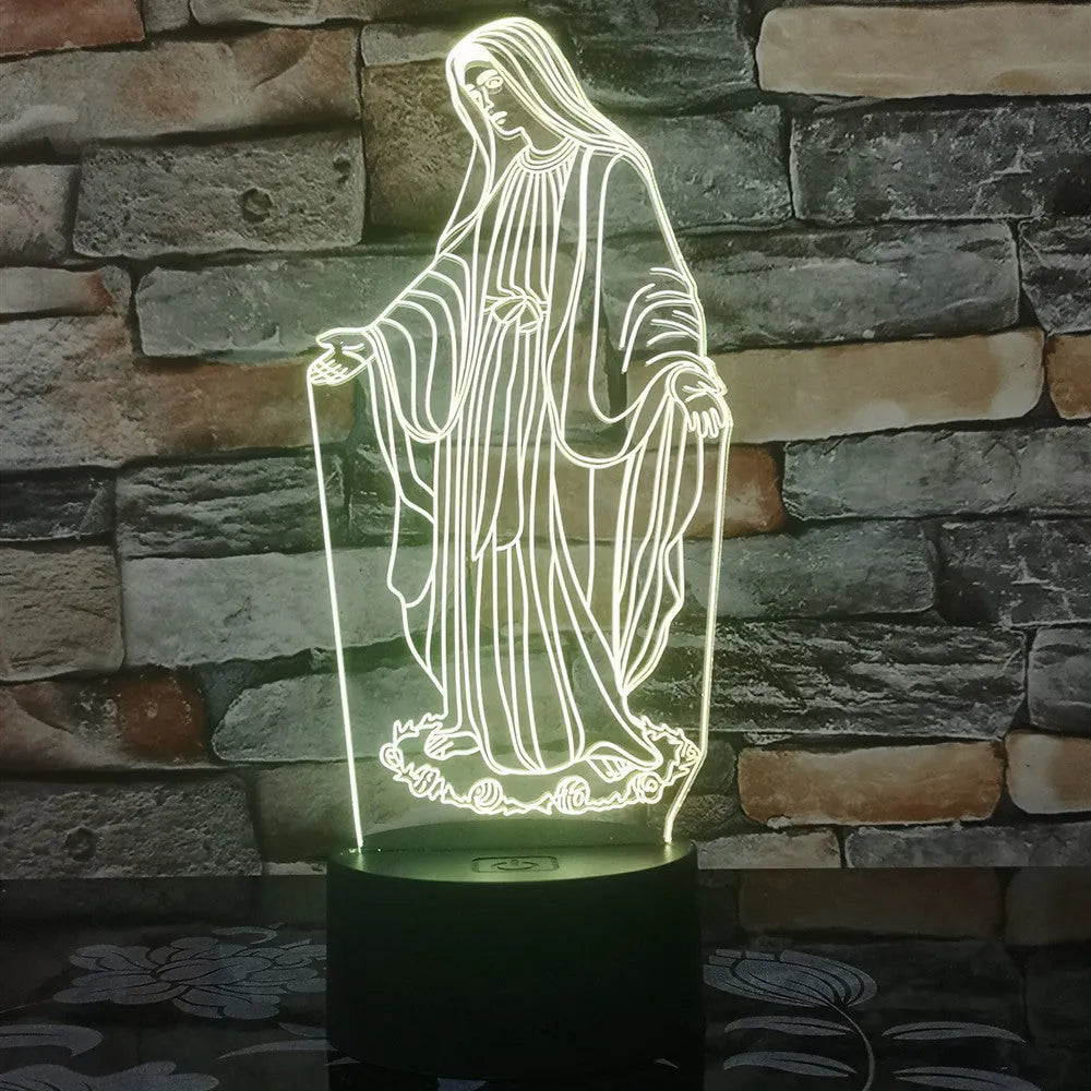 3D LED night light showing laser-engraved acrylic dual ring pattern with colourful illumination effects