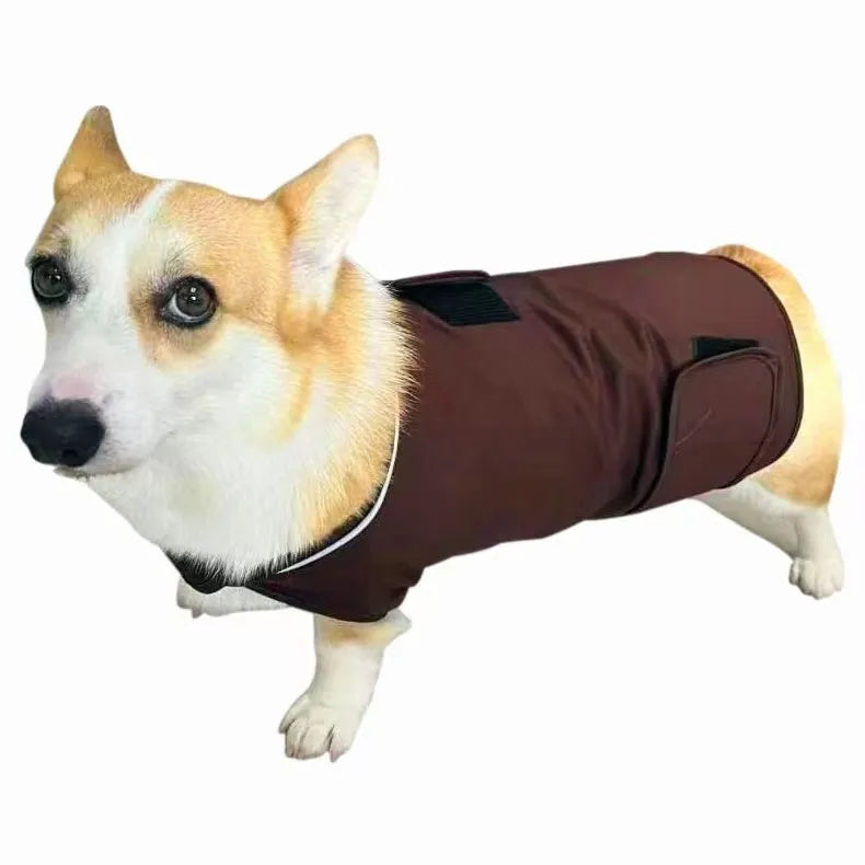 Dog wearing brown anxiety relief tank top for separation anxiety with cotton blend fabric
