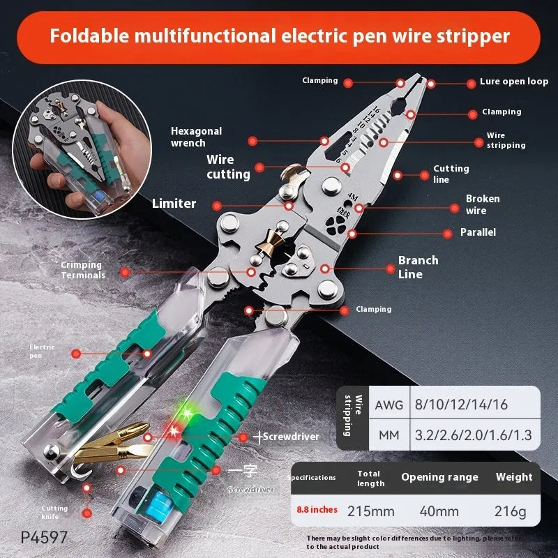Thickened electric pointed wire stripper pliers with Luo ni steel cutting edge and rust prevention finish, 8.8 inch length