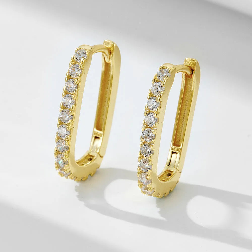S925 sterling silver oval zircon ear clip earrings in geometric design