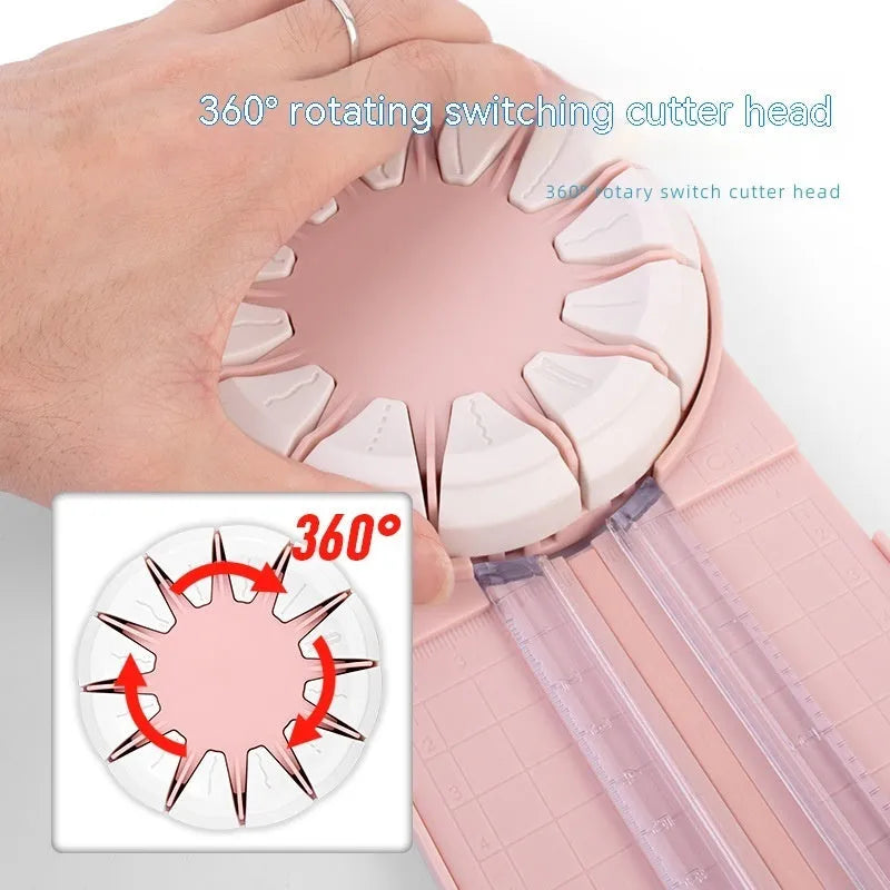 Pink 12-in-1 multifunctional paper cutting machine with plastic construction measuring 46.2cm wide
