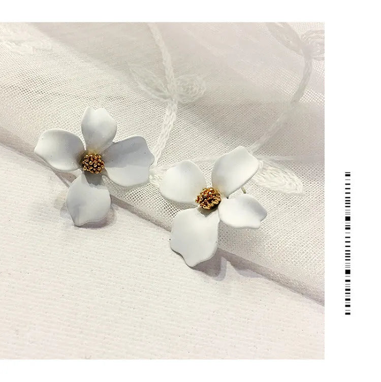 Flower stud earrings for women in pink and white colour options with electroplated alloy construction