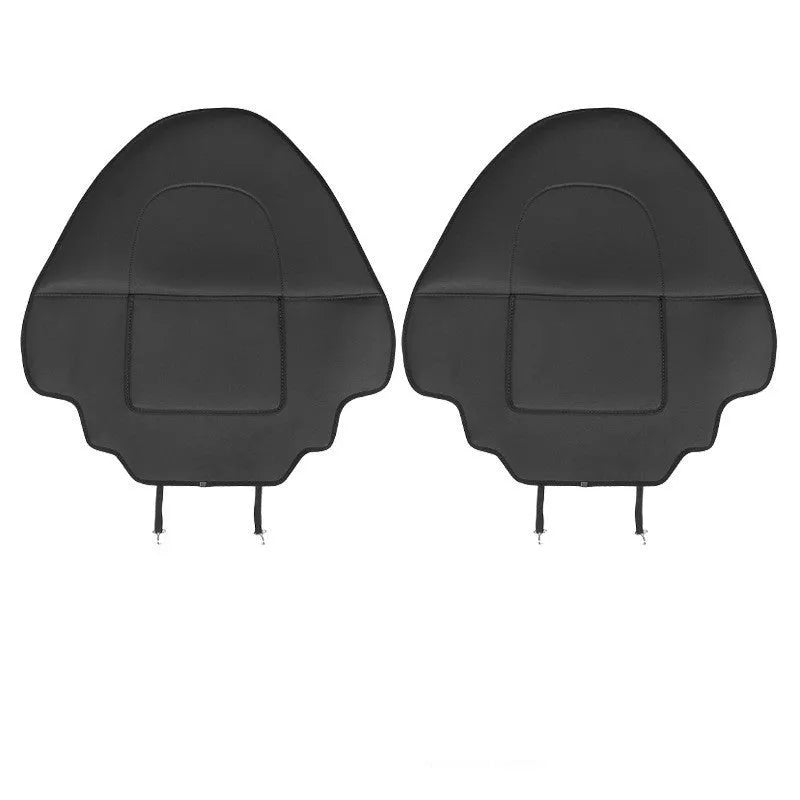 Black leather rear anti kick pad for car seat, shown with a single storage pocket.