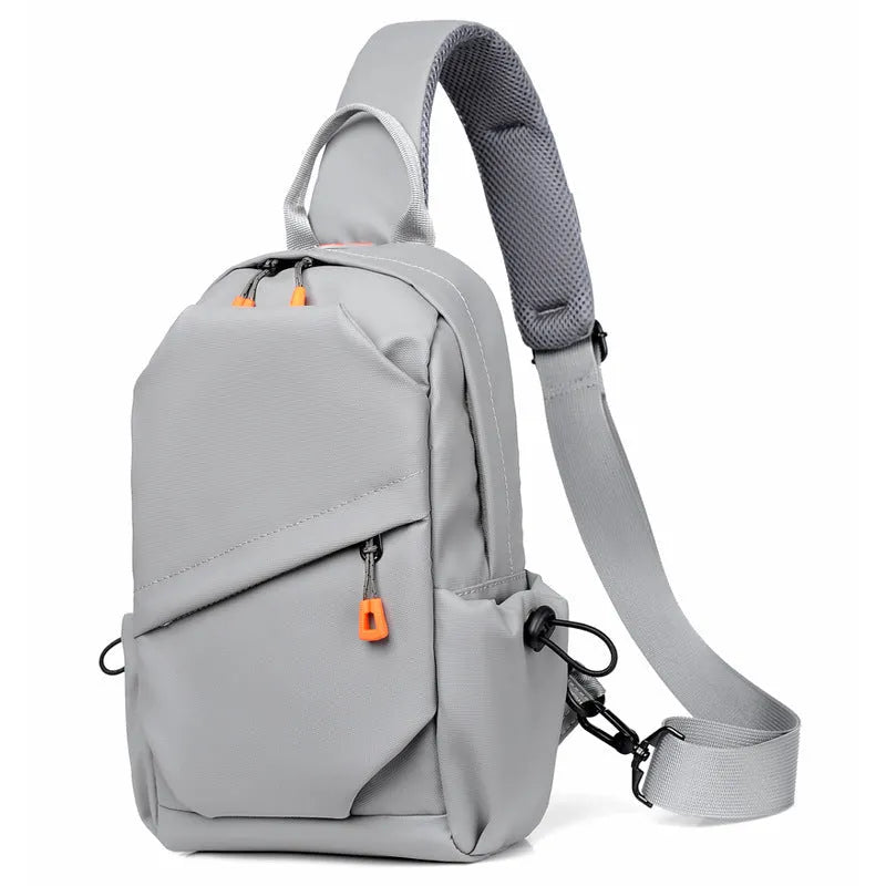 Men's black waterproof polyester crossbody bag worn across the body