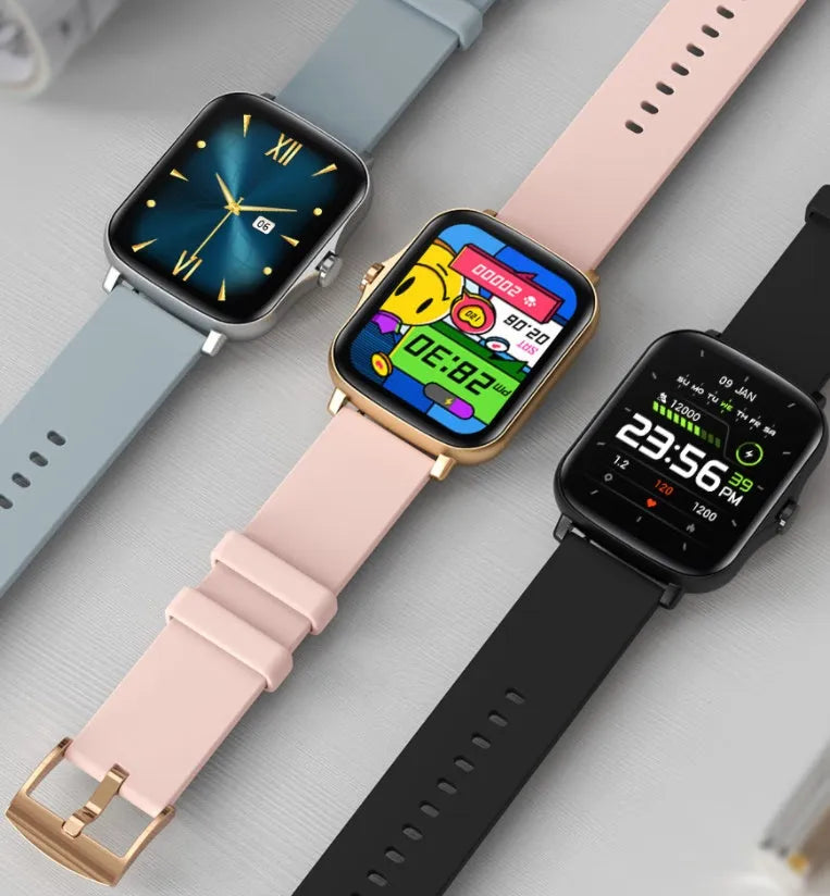 Black smart watch with 1.7-inch colour touch screen on adjustable silicone strap