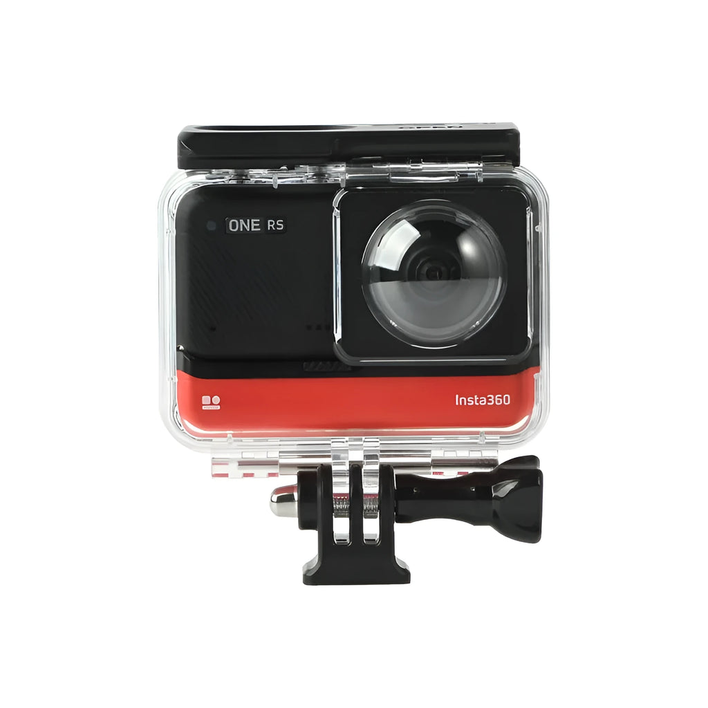 Transparent waterproof housing case for Insta360 One RS panoramic camera measuring 9x8x4.5cm