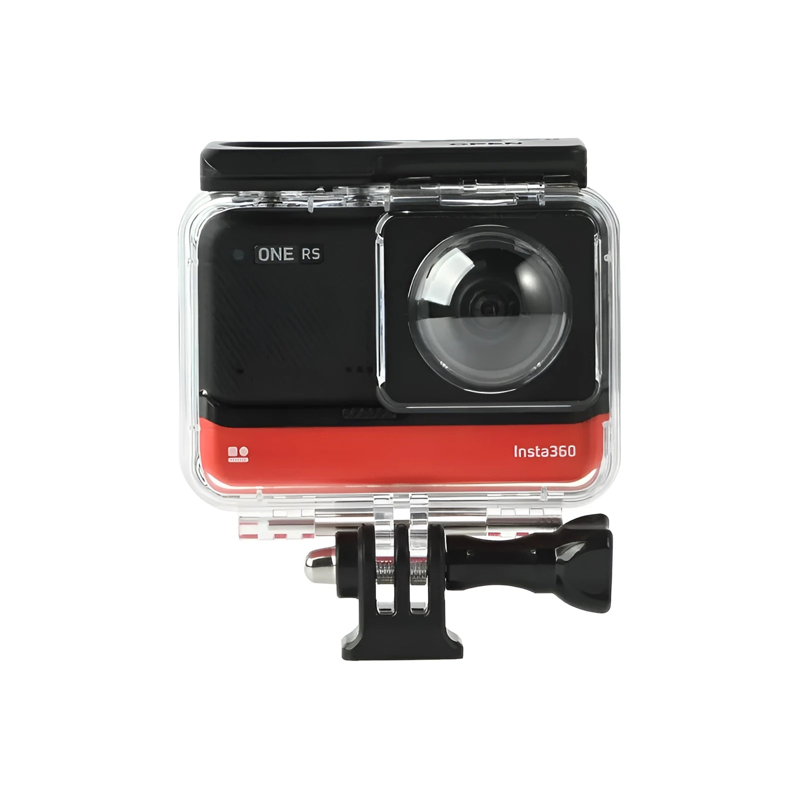 Transparent waterproof housing case for Insta360 One RS panoramic camera measuring 9x8x4.5cm