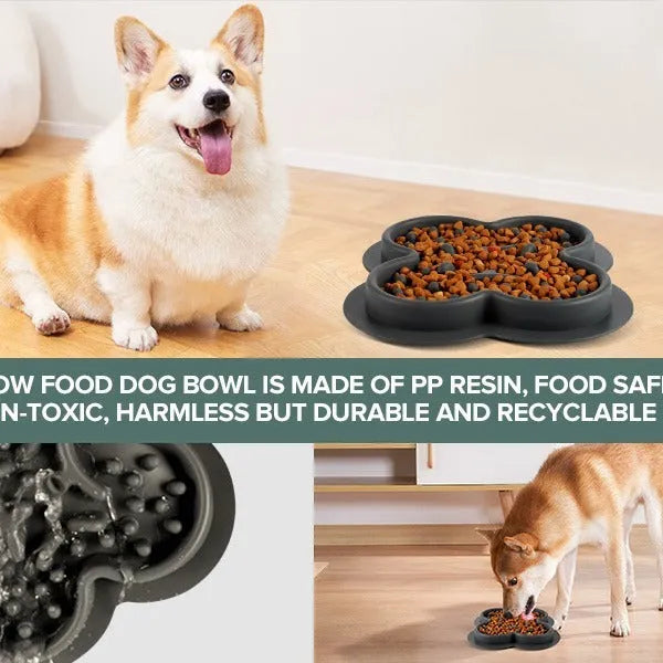 Silicone pet licking mat slow feeder in blue on a kitchen floor
