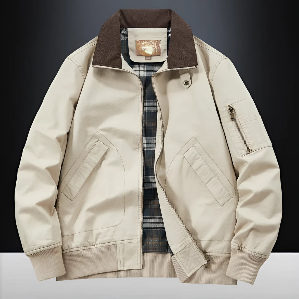 Men's plus-size washed cotton baseball jacket in army green colour