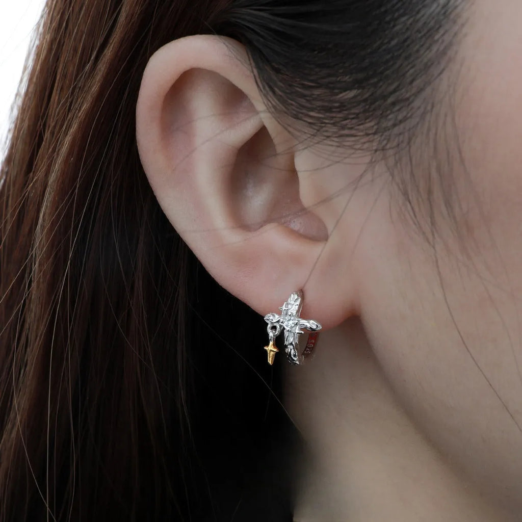 Women's geometric cross earrings in 925 silver with electroplated white gold colour finish