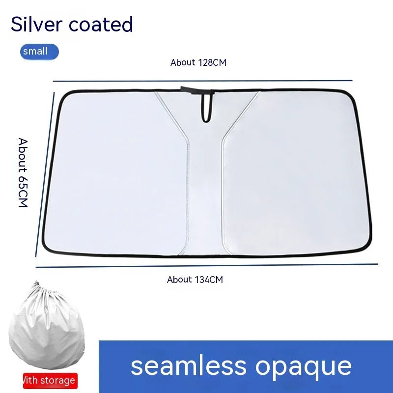 Car sun shade with double rings and vent for front windscreen protection.