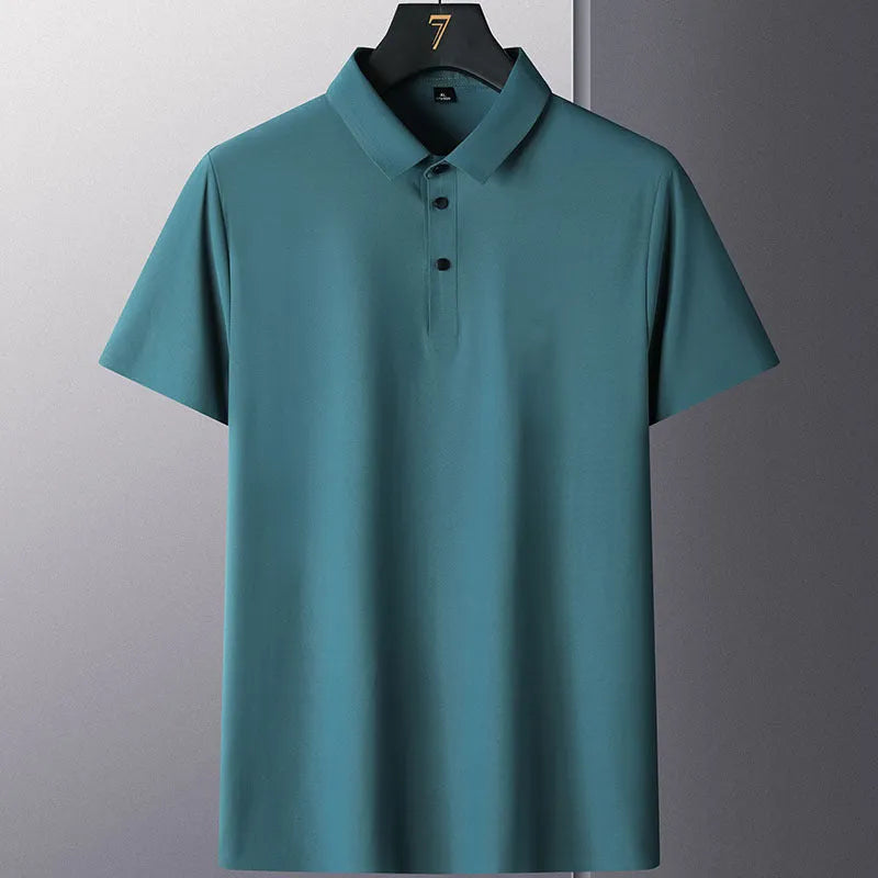 Men's non-ironing short sleeve business casual shirt in a solid colour, showing the nylon fabric and fit.