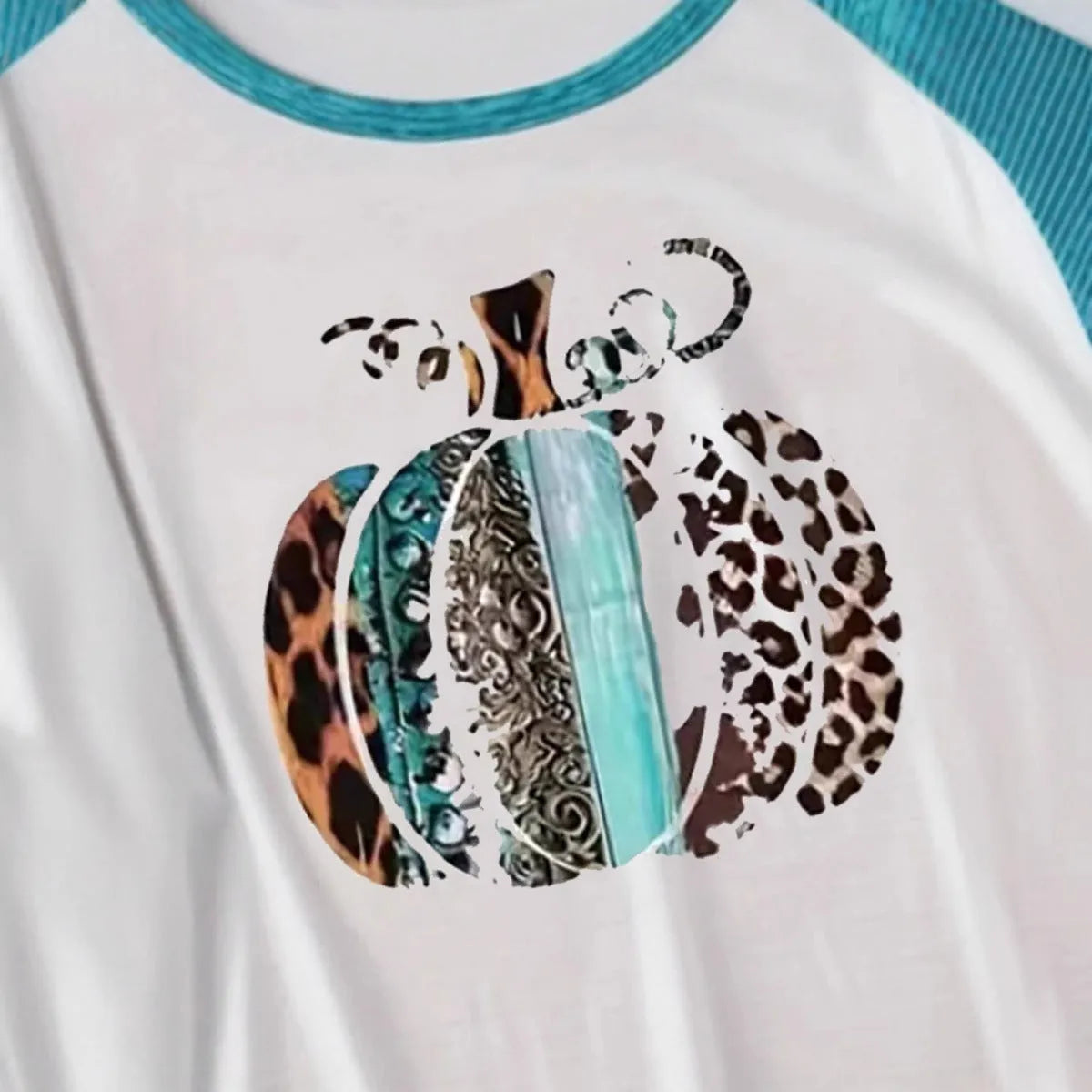 Sky blue Halloween pumpkin 3D printed T-shirt with Japanese Korean casual style
