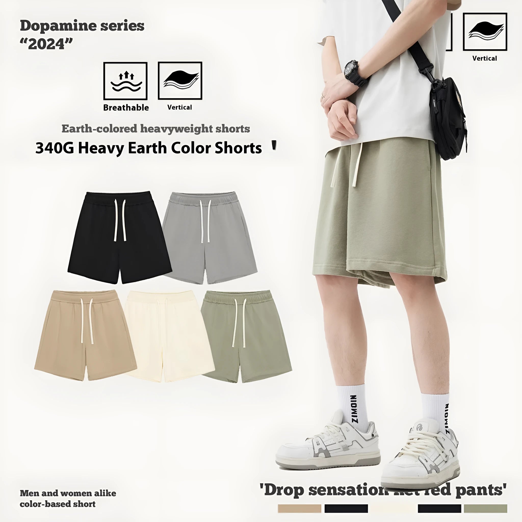 Cotton denim loose-fit shorts for children in charcoal grey, cream apricot, khaki, grey green or black