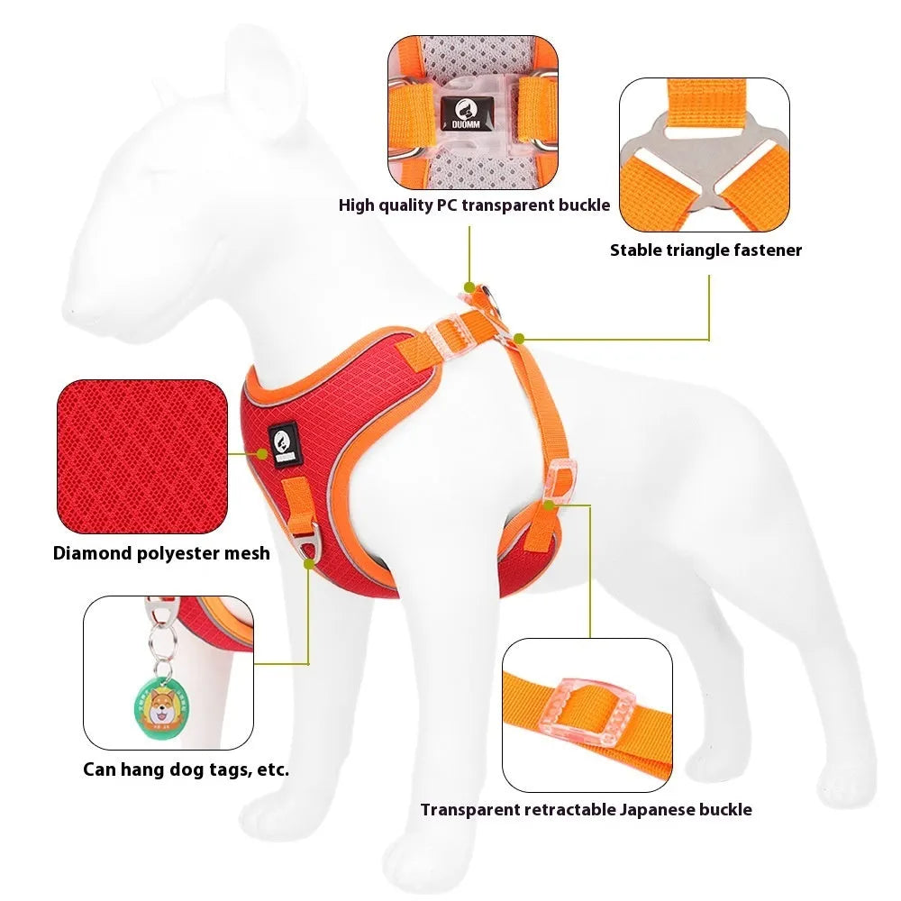 Adjustable reflective dog harness for small medium dogs in breathable polyester mesh