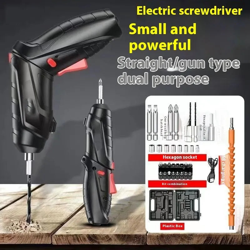 Rechargeable electric screwdriver toolbox 48 piece set with USB lithium battery and dual-purpose convertible handle in compact case