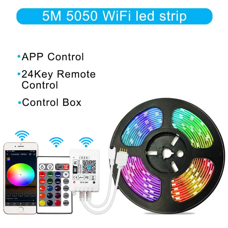 WiFi RGB LED light strip with 2835 and 5050 chips, 24-key controller, for TV backlight