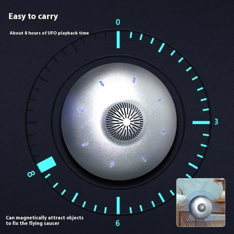 Automatic lifting magnetic levitation Bluetooth speaker with floating orb above a black base.