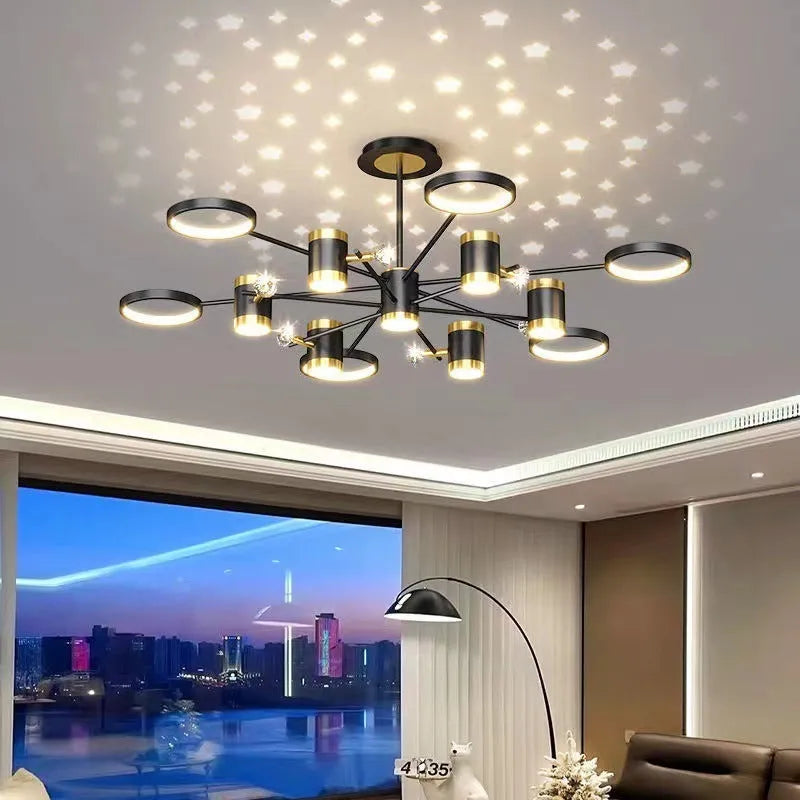 Black iron pendant lamp with 13 light heads in circular 1000mm diameter frame