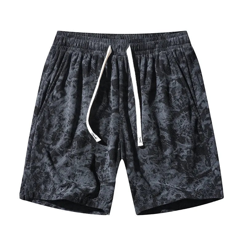 Men's camouflage corduroy athletic shorts with high waist and straight fit in white gray and black colors
