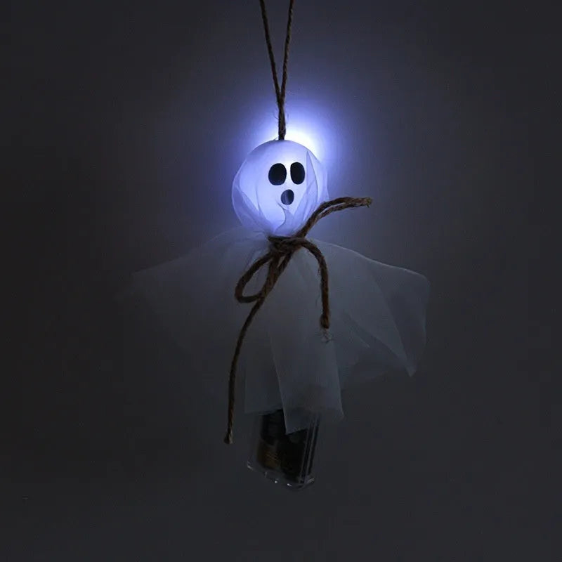 Halloween LED lighting chain with battery box and colourful ghost-shaped PVC lights