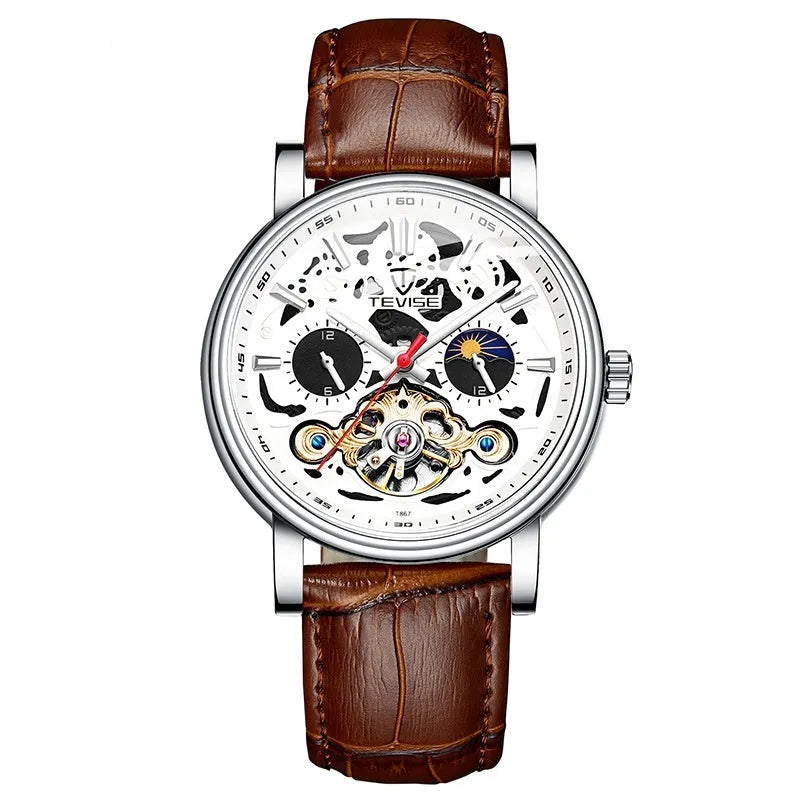 Men's mechanical tourbillon watch with luminous dial and waterproof case in T867 Black colour.