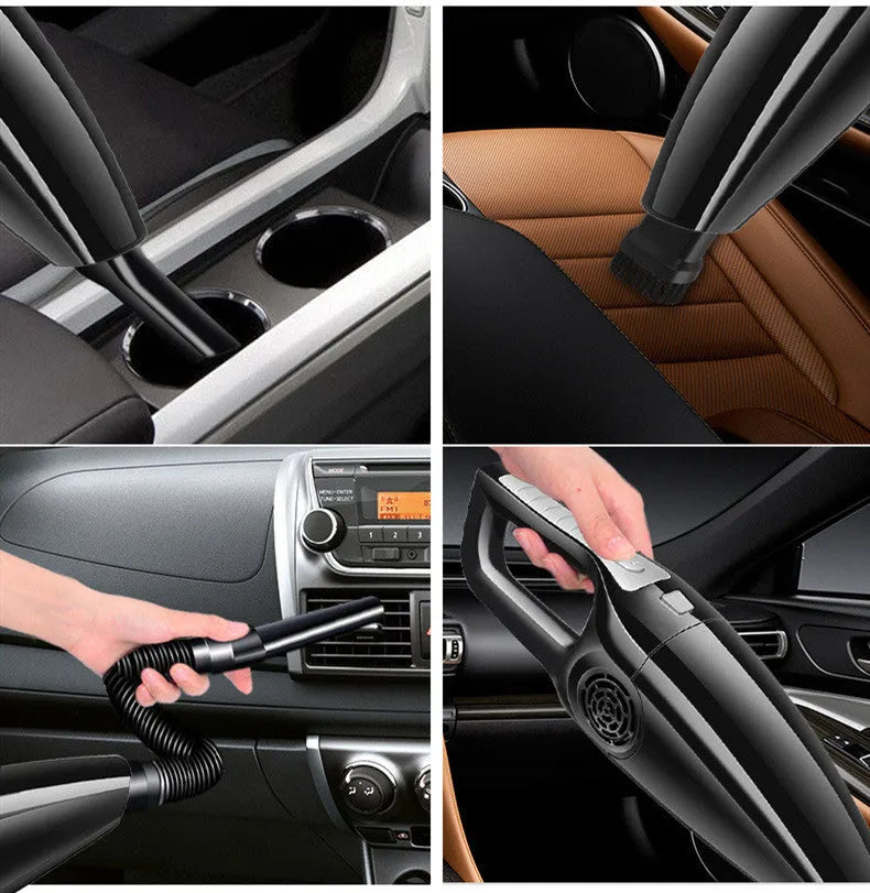 Black and orange car vacuum cleaner with cigarette lighter plug for 12V power