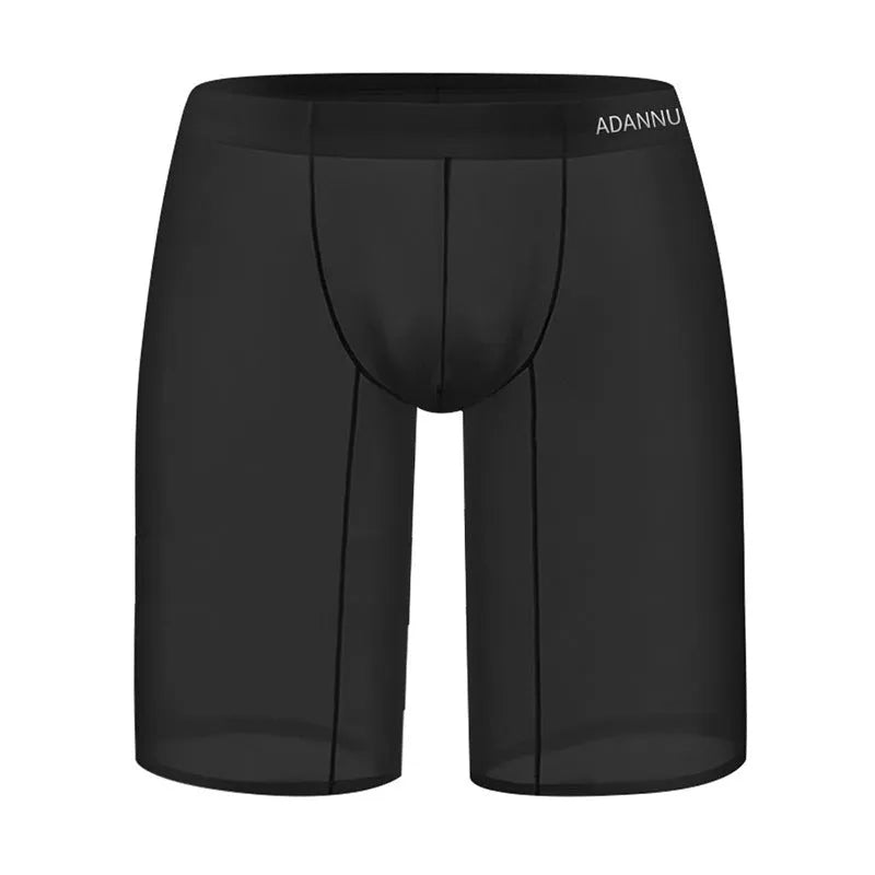 Men's solid colour knitted mesh lounge shorts in black on a hanger.
