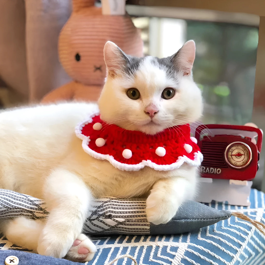 Knitted pet collar with cartoon pattern in milk cotton yarn for cats dogs rabbits