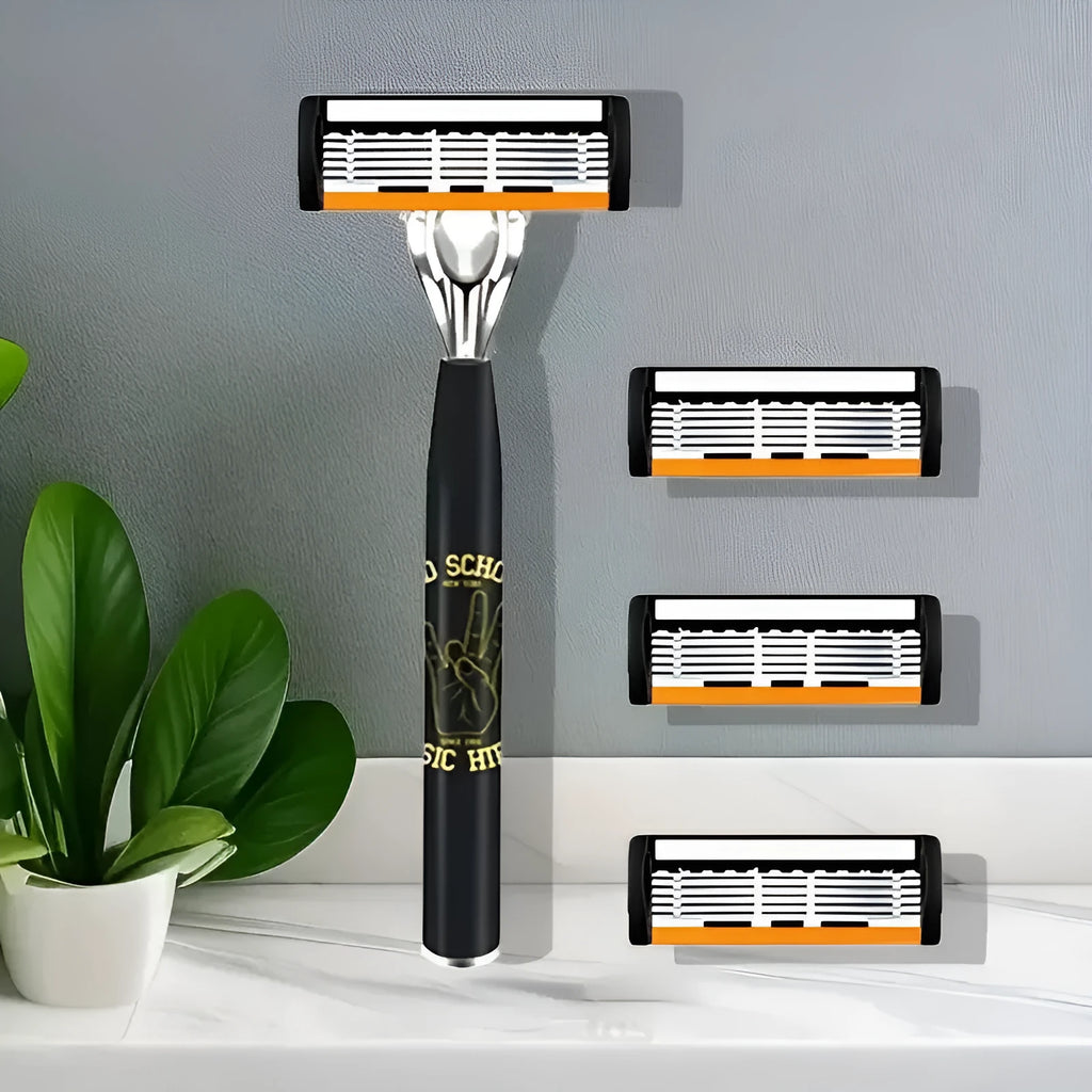 Black finger type handle manual shaver replacement blade holder with six-layer blade stack