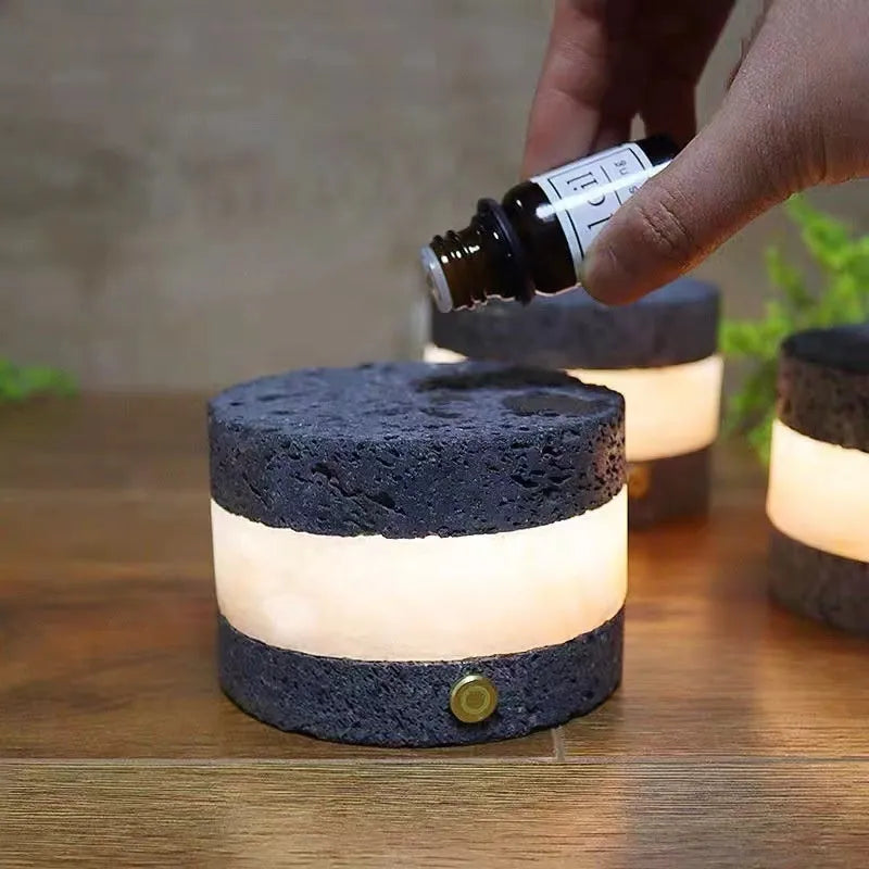 Orange volcanic rock USB night lamp with touch dimming and essential oil diffusion
