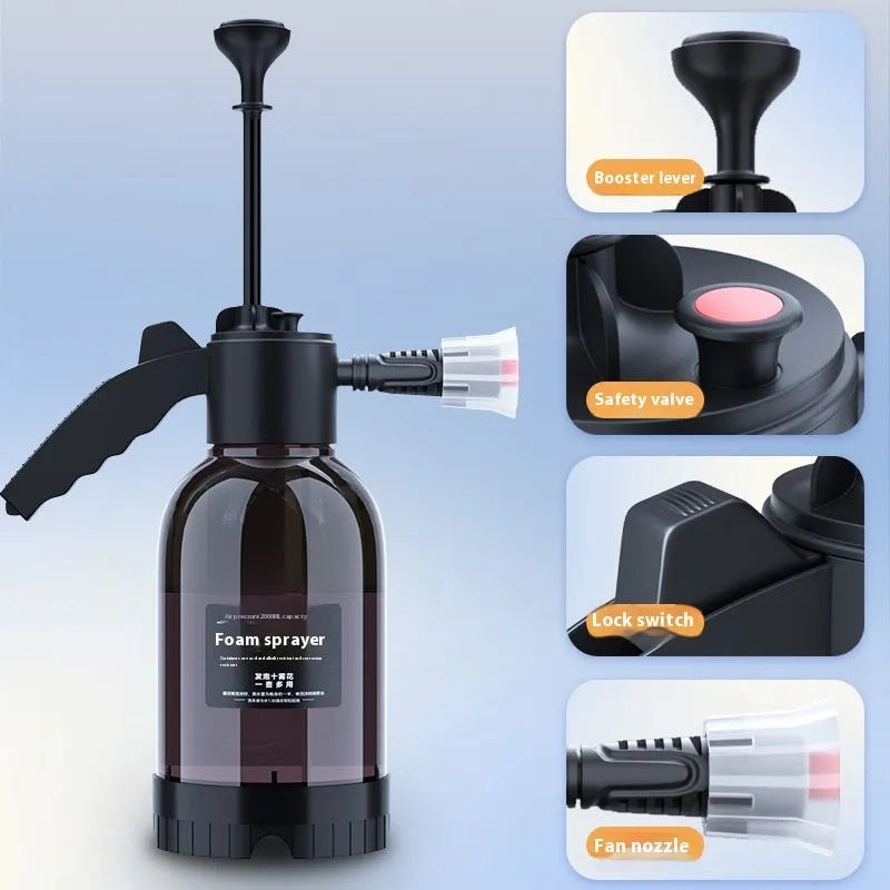 Black 2L foam watering can handheld sprayer with switch lock and aluminium oxide tie rod