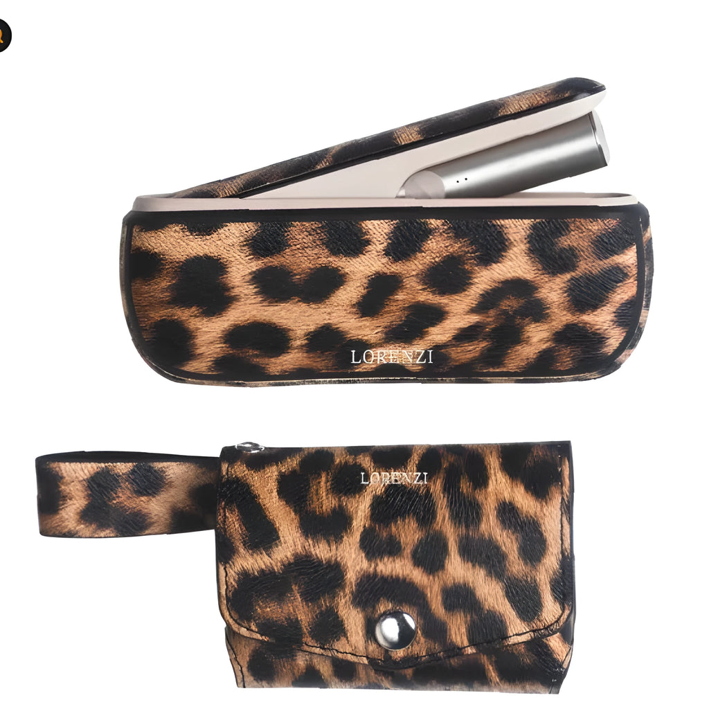 Yellow PU leather storage bag with a zip and handle next to makeup and jewellery.