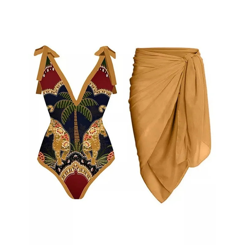 Women's solid colour one-piece swimsuit with spaghetti straps and detachable skirt in polyester fabric