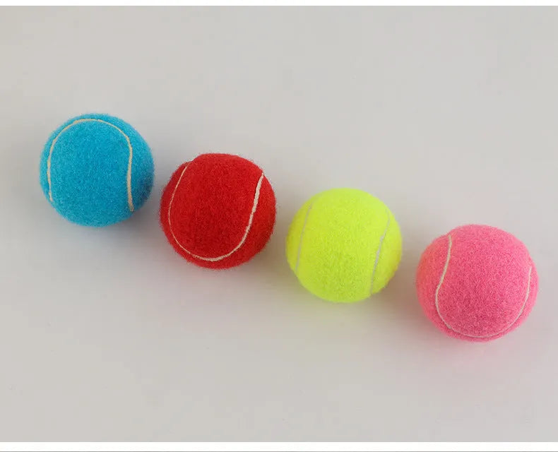 Bright coloured 6.3cm rubber dog tennis ball toy for bite-resistant fetch and chew play.