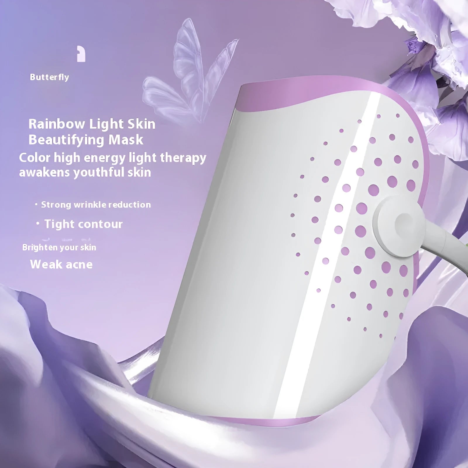 White and purple photon beauty mask IPL device with plug-in power for home colour light therapy
