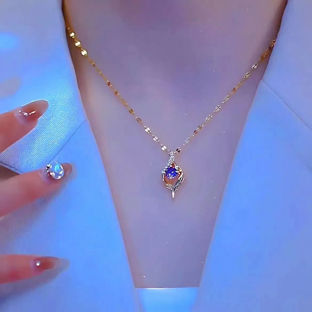 Light luxury minority design purple pendant necklace with geometric round oval octagonal quadrangle shapes