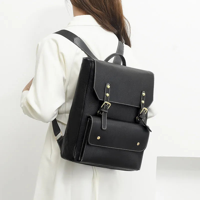 Korean retro backpack in soft PU material showing ventilation features and burden reduction design