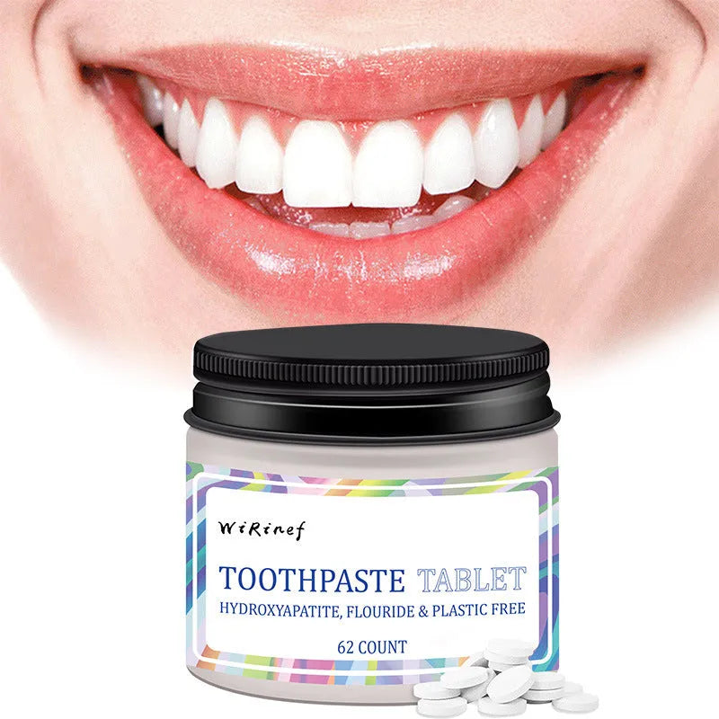 TP19 coloured solid toothpaste tablets in a pack of 62 pieces for portable oral cleaning.
