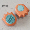 Pet bath brush with shampoo compartment in blue, orange and yellow colours for cat and dog grooming