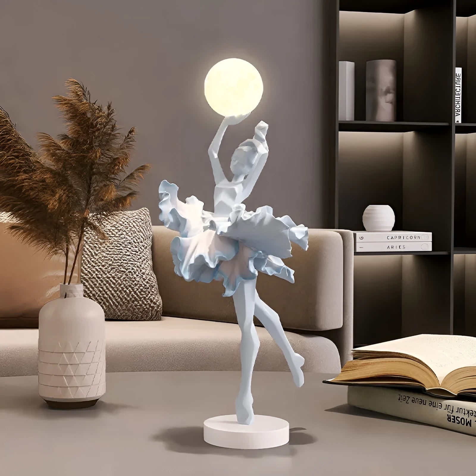 Art girl atmosphere small night lamp in black gold, white, pink, or light blue colour with USB charging.