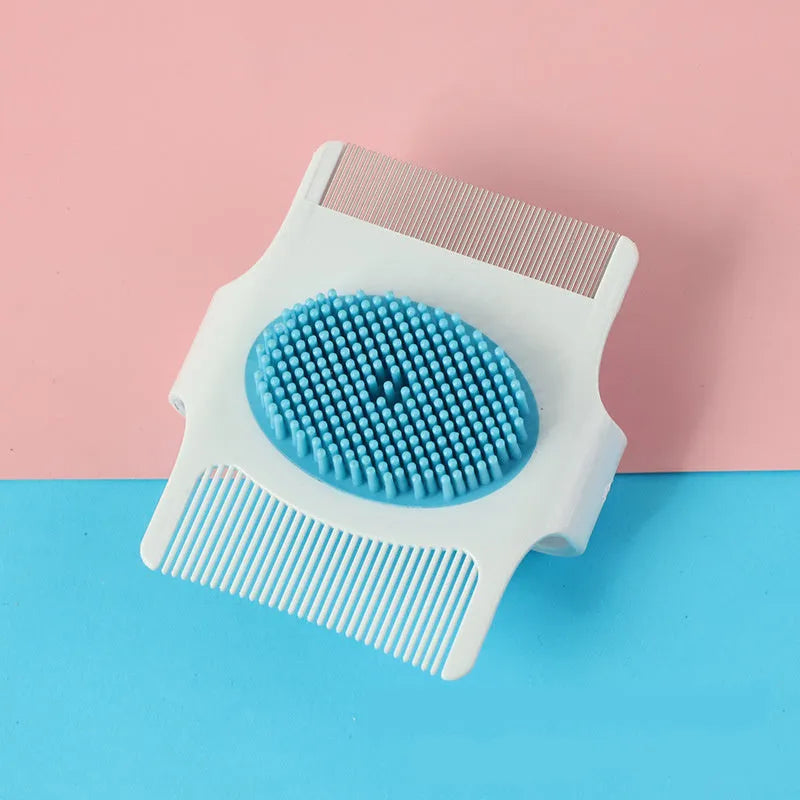 Blue multifunctional dog grooming comb for hair removal, massage, and flea control measuring 8.5cm long