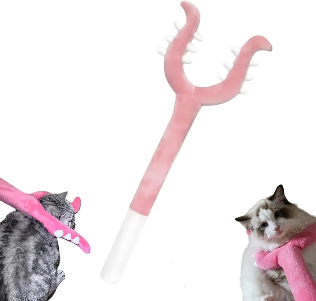 Blue plush cat wand toy with foam-filled head measuring 70cm length for interactive pet play