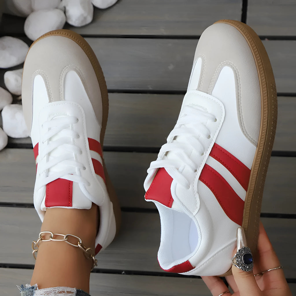 Women's casual all-matching sneakers in khaki with round head flat heel artificial PU upper