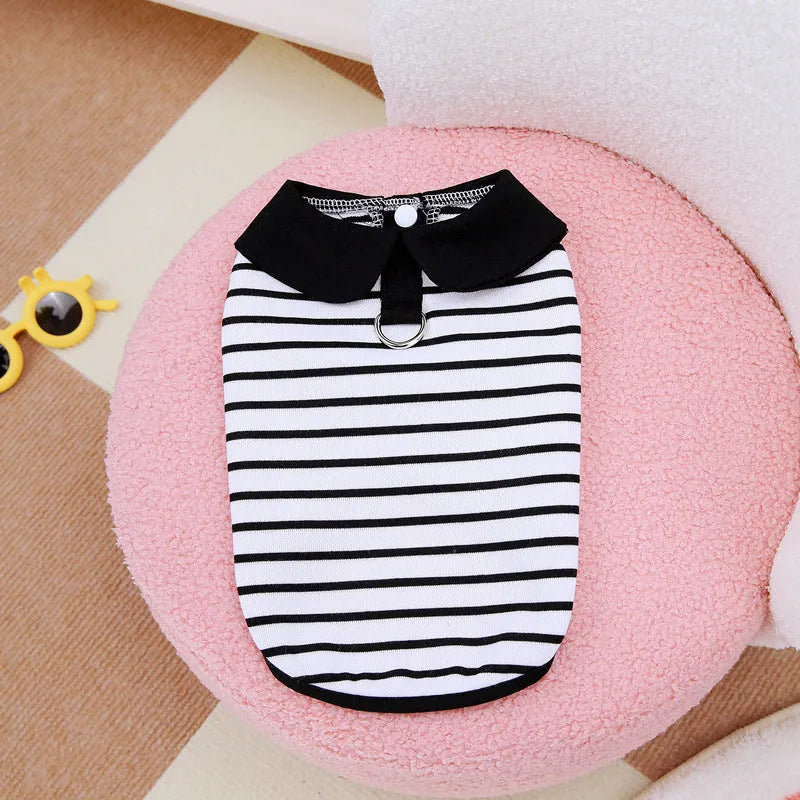Striped cotton T-shirt and skirt set for dogs in summer casual pet clothing