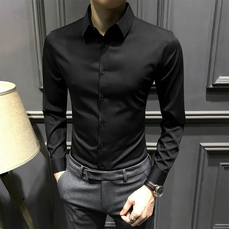 New Business Men's Casual Shirt solid colour slim fit polyester in white