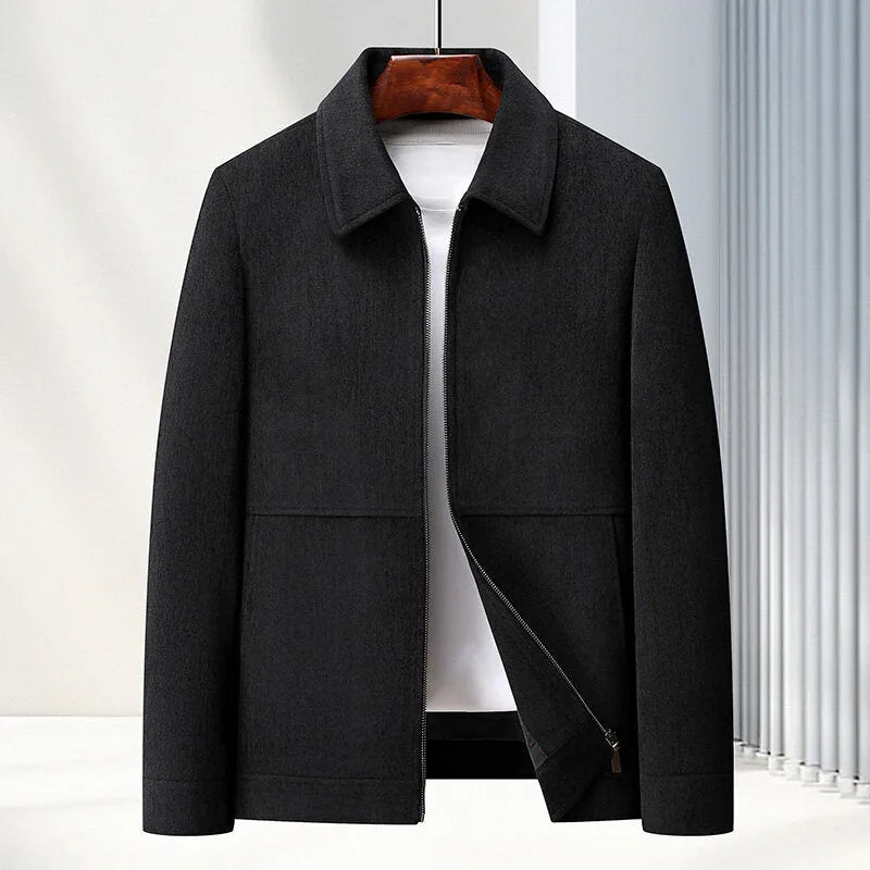 Men's slim fit casual lapel jacket in brown, showcasing the collar and front button closure.
