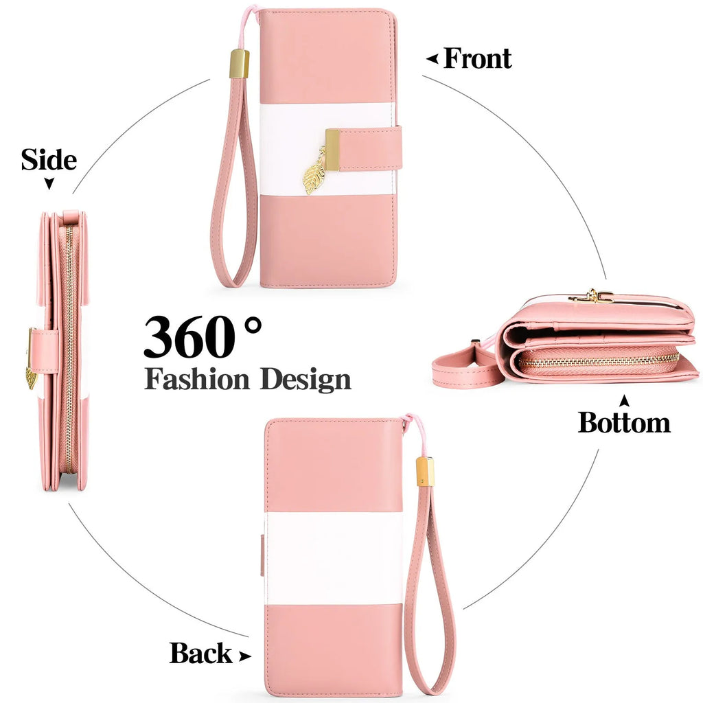 PU leather clutch bag with anti-theft brush design and lock closure in light pink colour