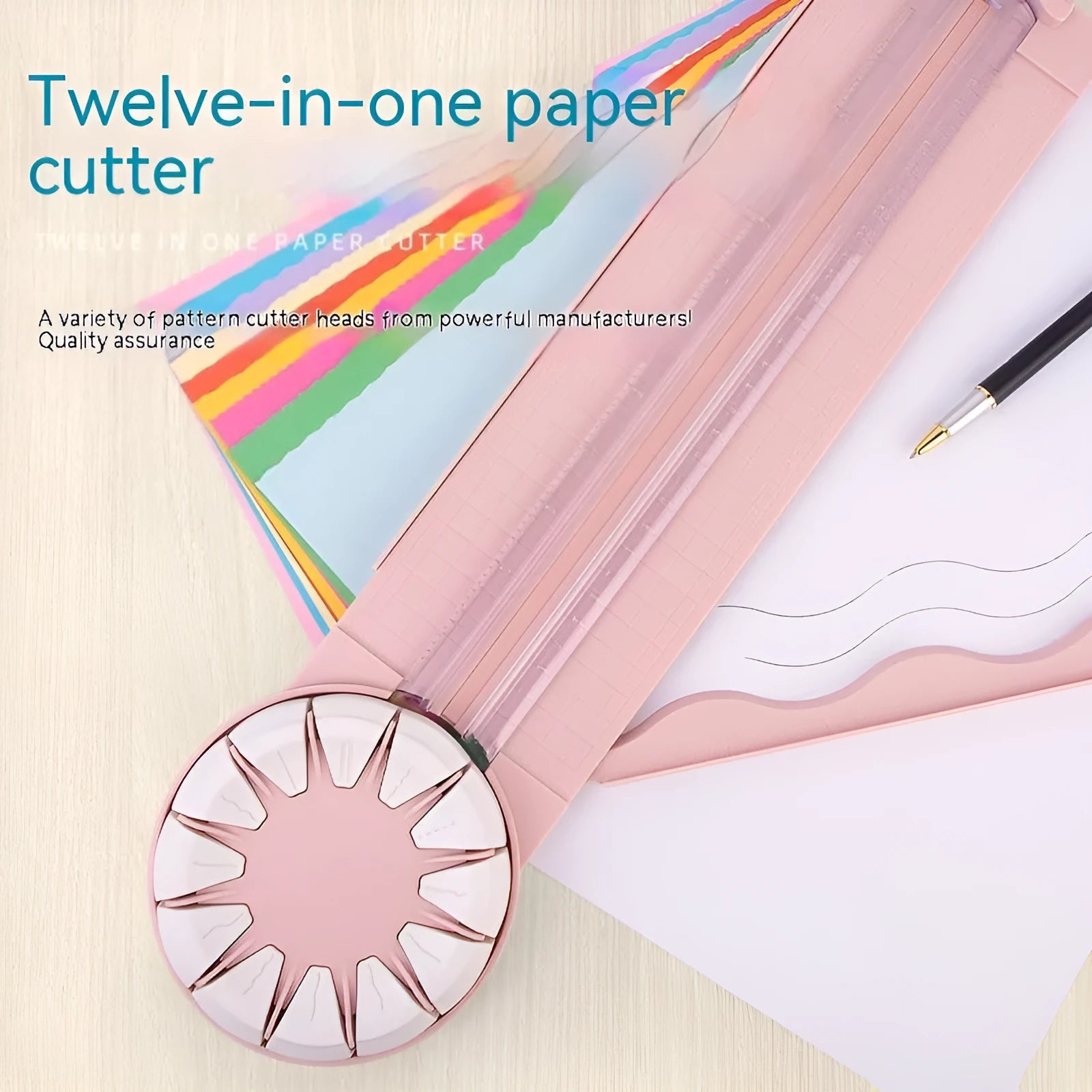 Pink 12-in-1 multifunctional paper cutting machine with plastic construction measuring 46.2cm wide