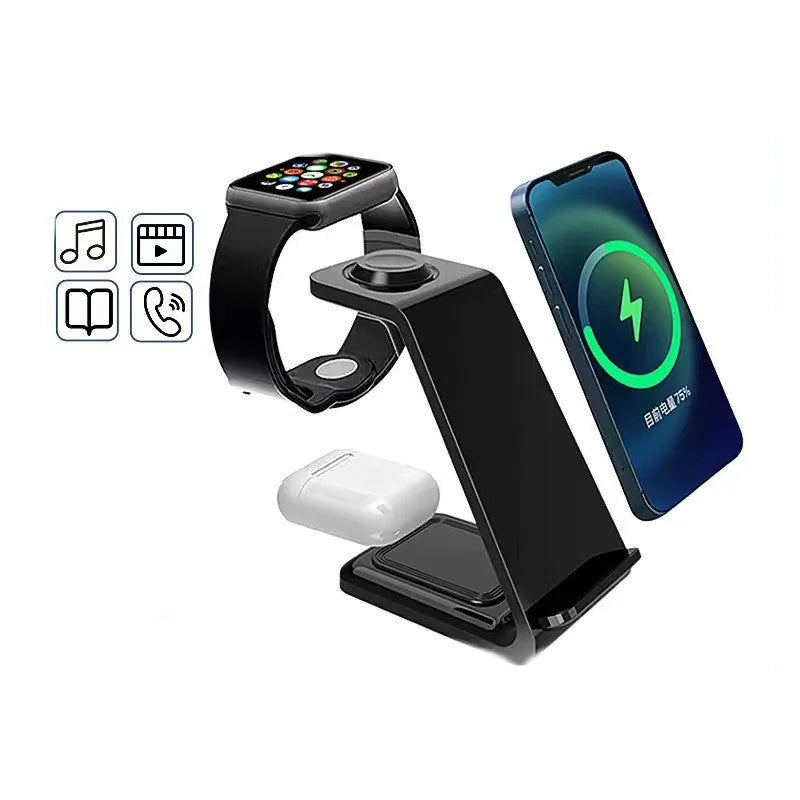 3-in-1 upright wireless phone charger with dual coil technology and QC3.0 fast charging